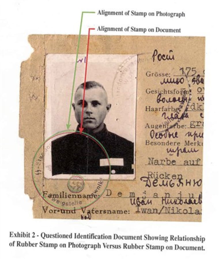 An image released by the Department of Justice shows a World War II-era SS identity card alleged to have belonged to John Demjanjuk. 